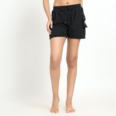 Women's Black Relaxed Fit Cargo Shorts