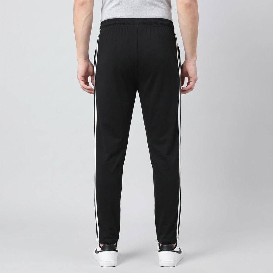 Men's Black Regular Fit Side-Striped Track Pants, Black, large