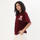Women's Rich Wine Cotton Round Neck Casual T-Shirt, Wine, small