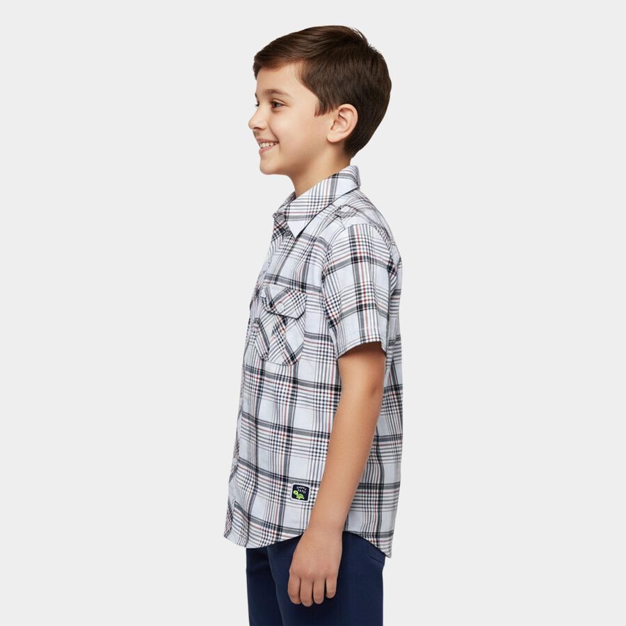 Boys' White Cotton Half Sleeve Classic Collar Casual Shirt, White, large