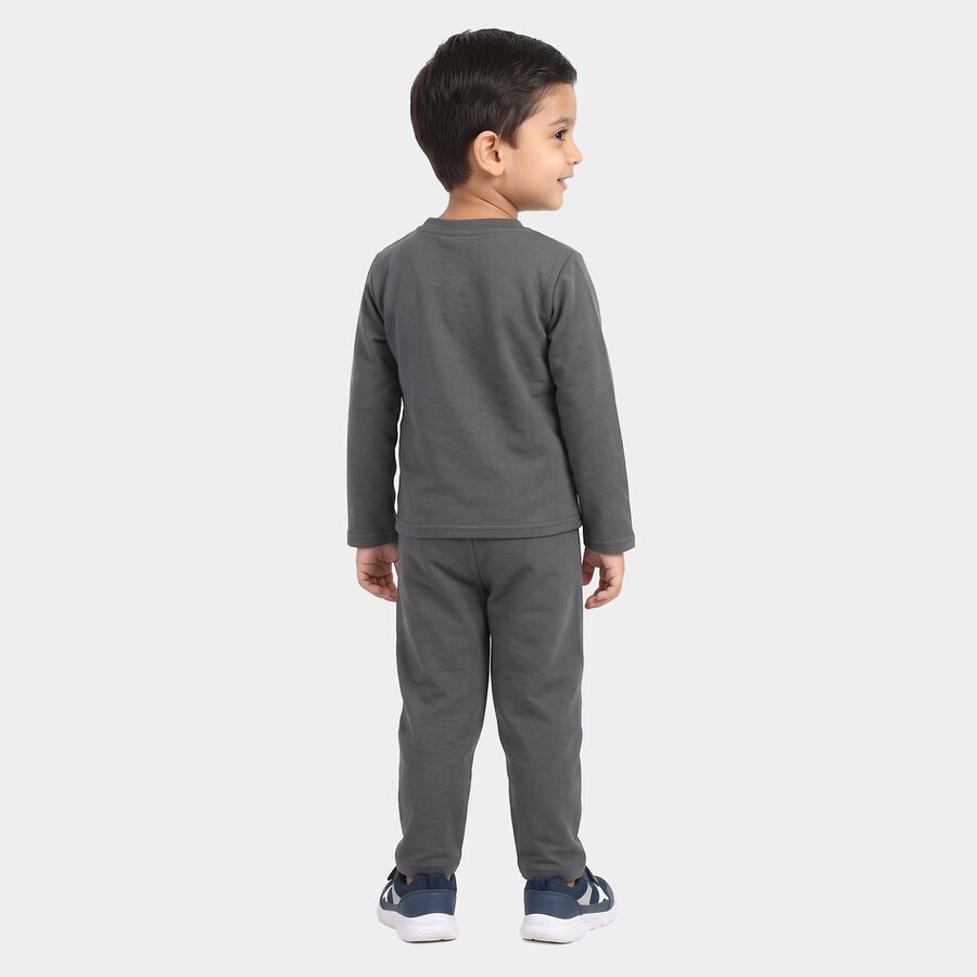 Boys' Charcoal Round Neck Graphic Baba Suit, Charcoal, large