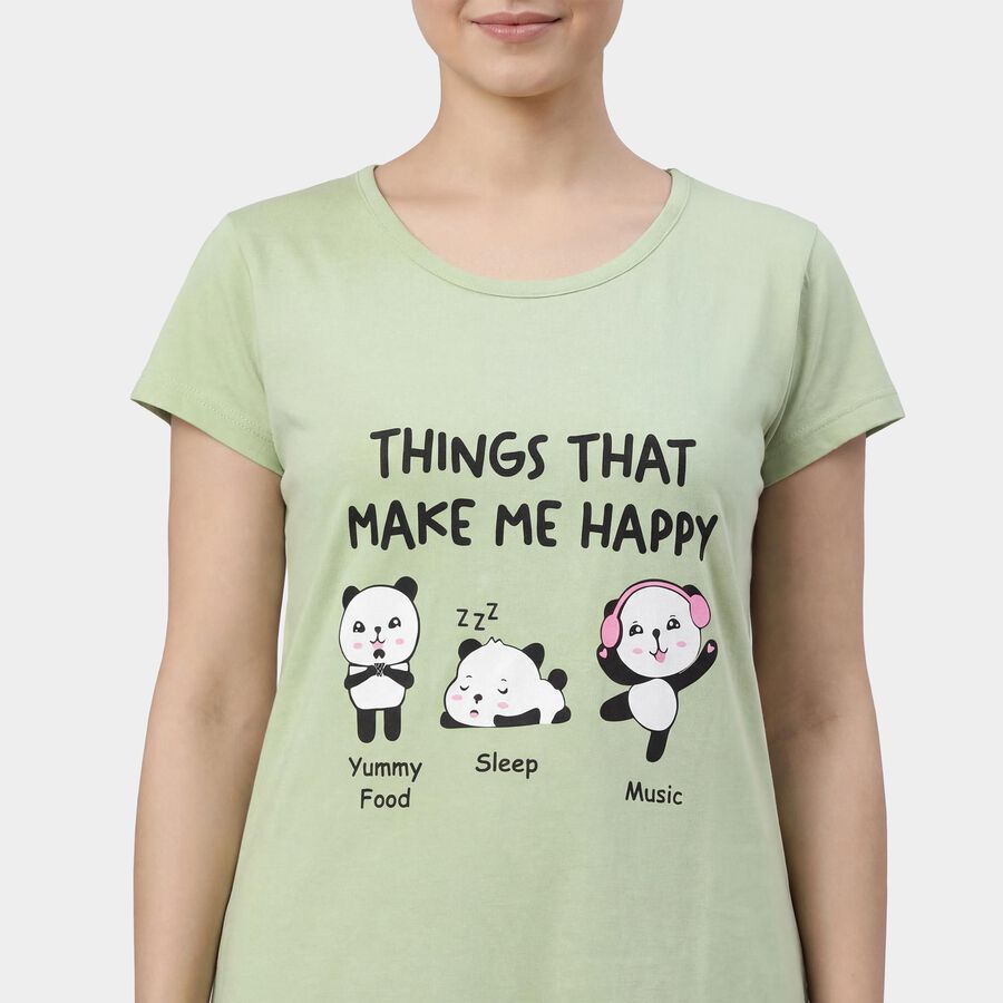 Women's Light Green V-Neck Floral Print Nighty, Light Green, large