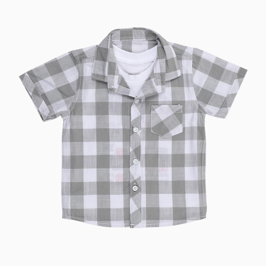 Infants Light Grey Cotton Half Sleeve Classic Casual Shirt, Light Grey, large image number null