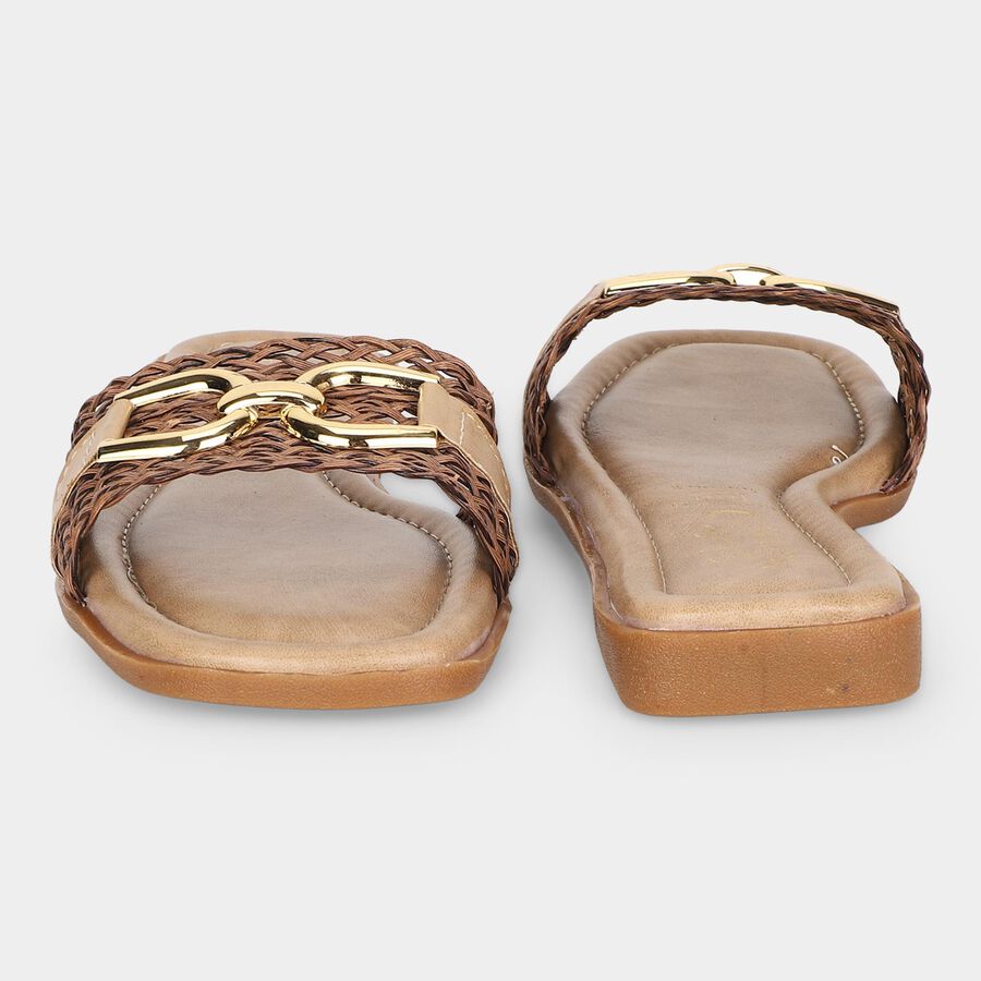 Women's Beige Chain Detail Slide Sandals, Beige, large