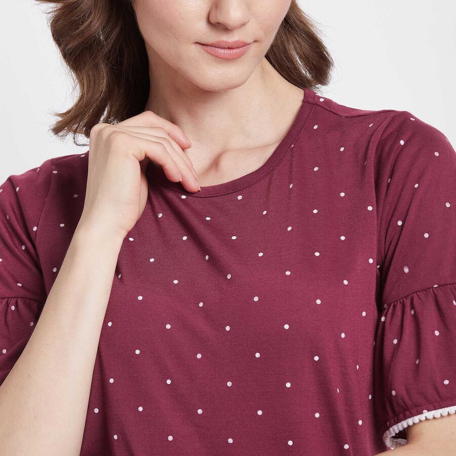 Cotton Printed Night Suit, Maroon, large image number null