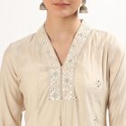 Women's Beige V-Neck Embroidered Kurta, Beige, small image number null