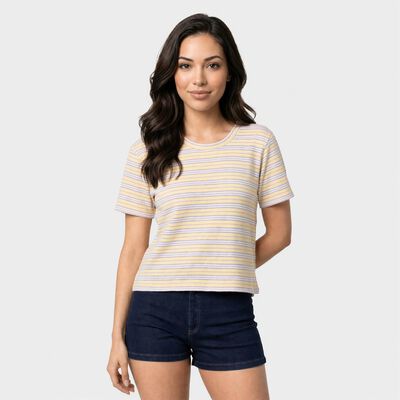 Women's Lemon Round Neck Striped Regular T-Shirt