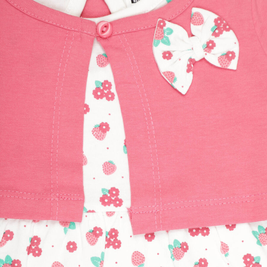 Infants Cotton Printed Frock, Pink, large image number null