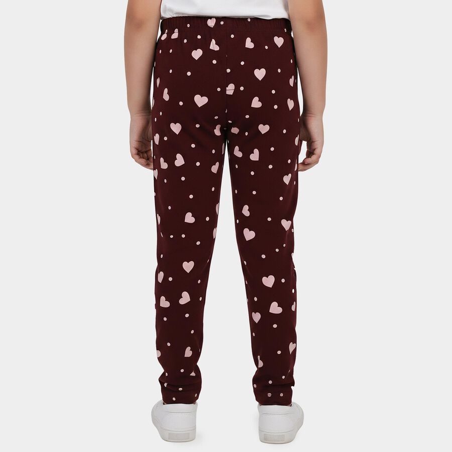 Girls Wine Straight Fit Heart Printed Pyjama, वाइन, large