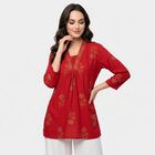 Women's Maroon V-Neck Printed Kurti, मरून, small