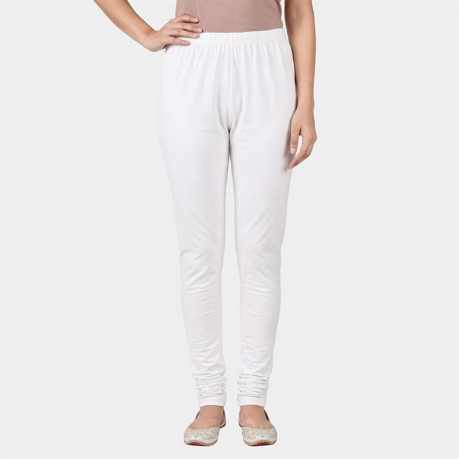 Women's White Cotton Blend Elastic Waist Stretch Churidar, सफ़ेद, large