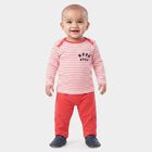 Infants' Coral 100% Cotton Round Neck Striped Baba Suit, Coral, small