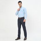 Men's Navy Blue Slim Fit Flat-Front Formal Trousers, Navy Blue, small