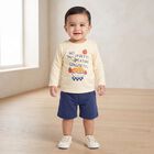 Infants Beige Cotton Round Neck Regular T-Shirt, Beige, small