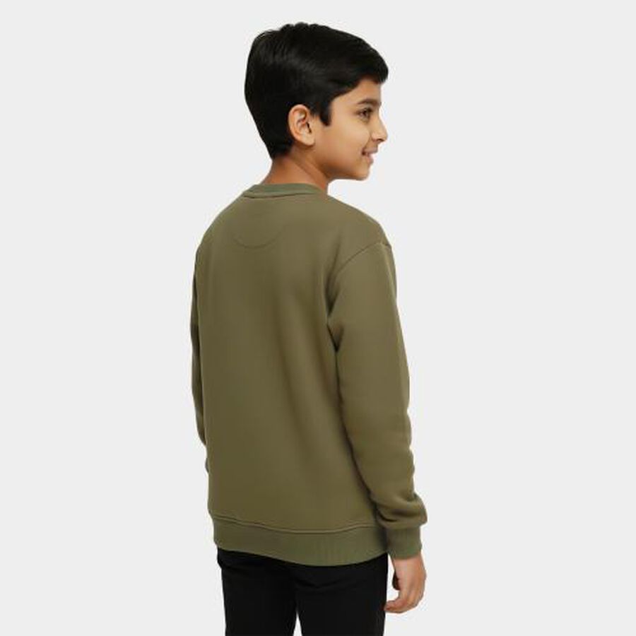 Boys Muted Olive Green Crew Neck Casual Sweatshirt, ओलिव, large image number null