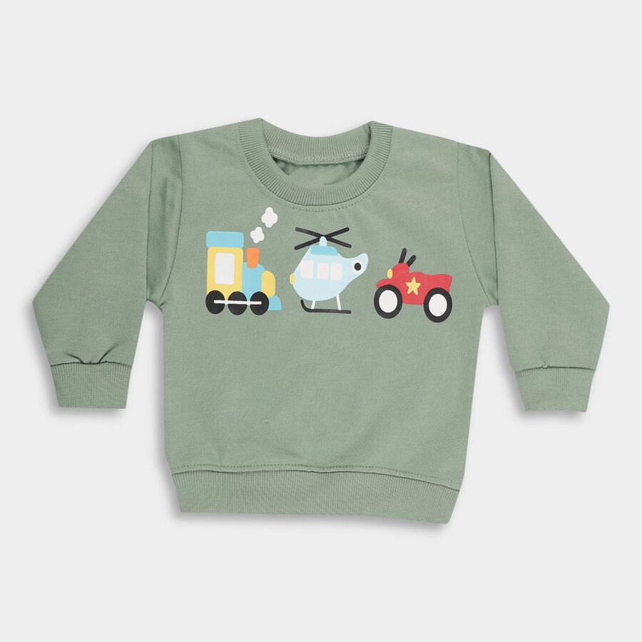 Infants' Muted Olive Green Crew Neck Graphic Sweatshirt, Olive, large image number null