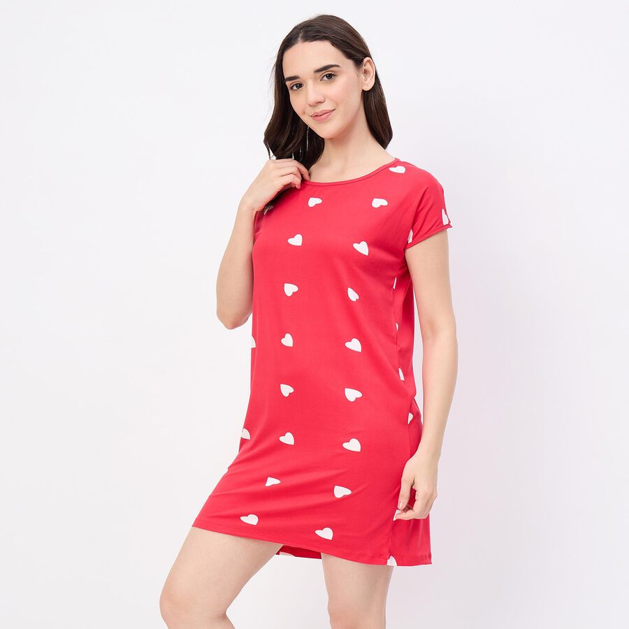 Women's Muted Charcoal Black Sleeveless Minimalist Nighty, लाल, large