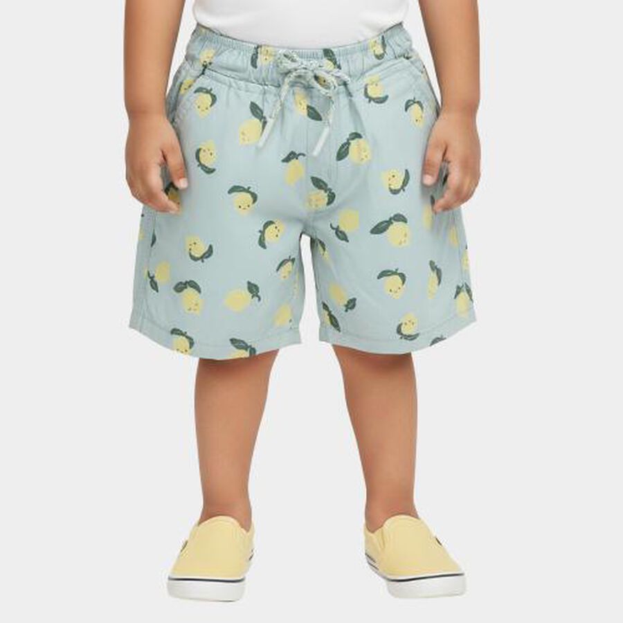 Boys' Light Blue Printed Elastic Waist Bermuda Shorts, Light Green, large image number null