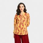 Women's Yellow Mandarin Collar Floral Printed Kurti, मस्टर्ड, small