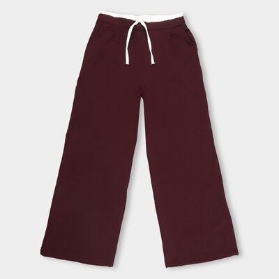 Girls' Deep Burgundy Relaxed Fit Wide-Leg Trousers