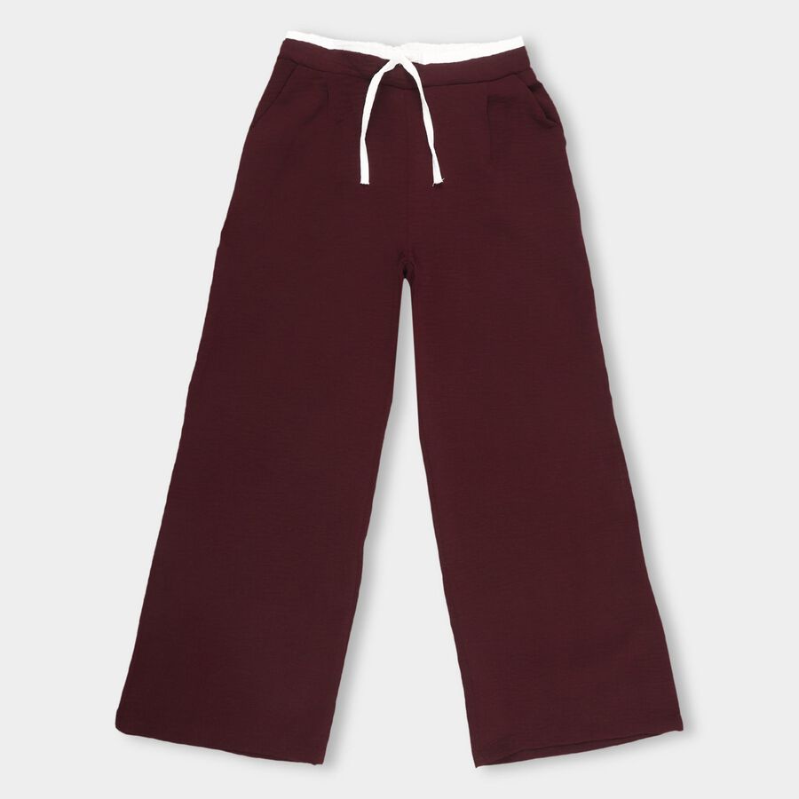 Girls' Deep Burgundy Relaxed Fit Wide-Leg Trousers, वाइन, large image number null