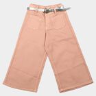 Girls' Light Pink Wide Leg Patch Pocket Jeans, हल्का गुलाबी, small