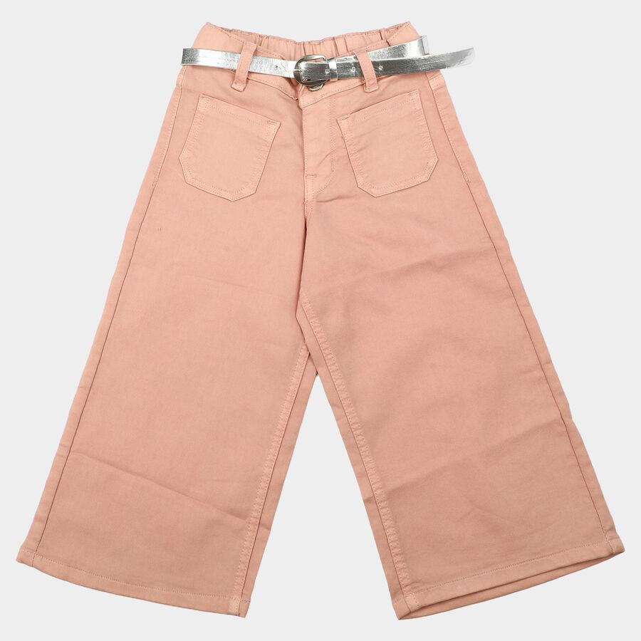 Girls' Light Pink Wide Leg Patch Pocket Jeans, हल्का गुलाबी, large