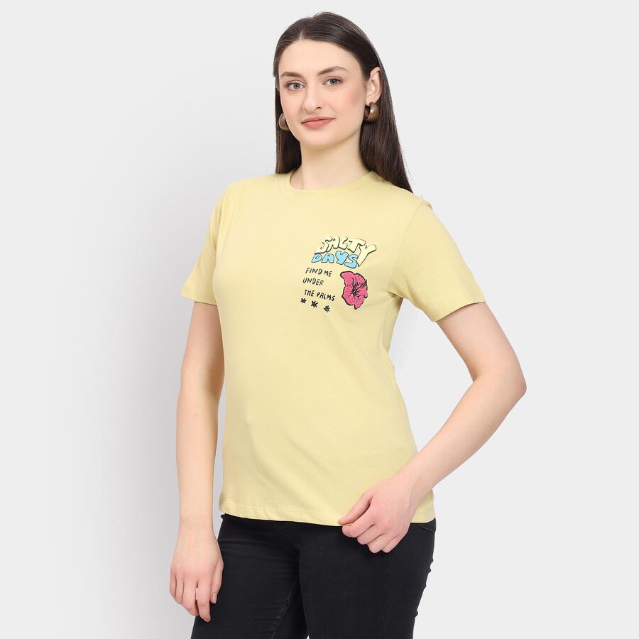 Ladies' 100% Cotton Round Neck T-Shirt, खाकी, large