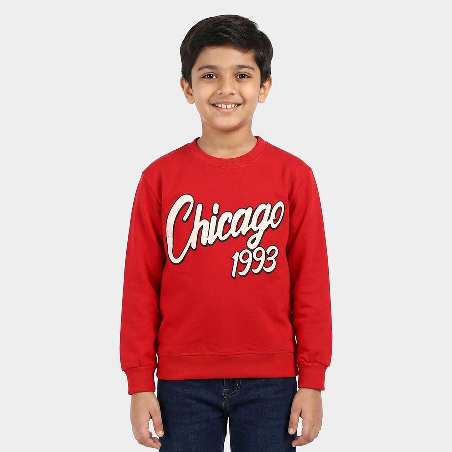 Boys' Red Crew Neck Graphic Print Sweatshirt, Red, large