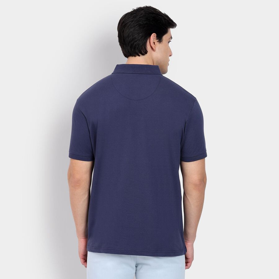 Men's Collared Half Sleeves T-Shirt, Dark Blue, large