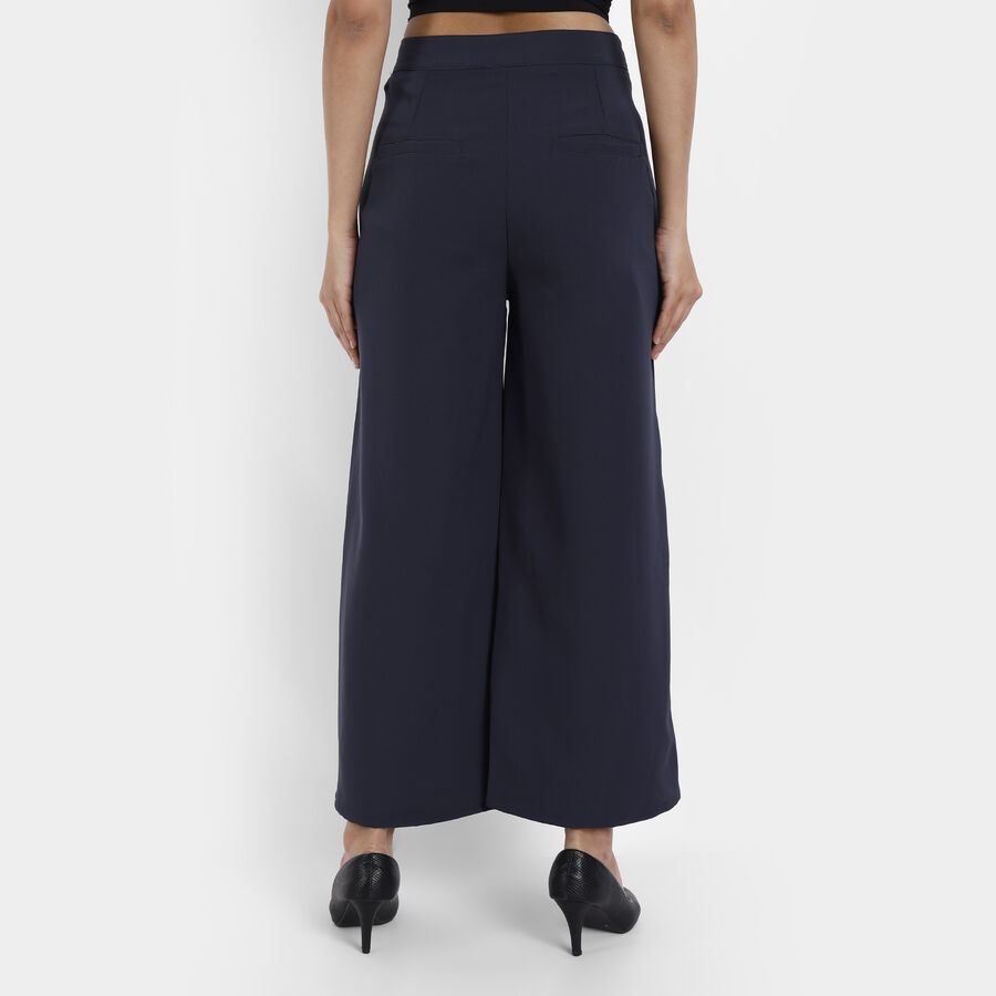 Solid Flared High Rise Trousers, Teal Blue, large image number null