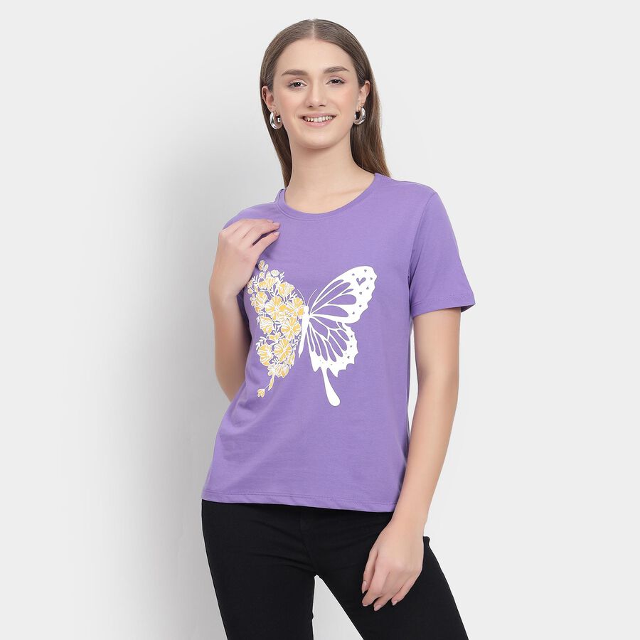 Ladies' Round Neck T-Shirt , बैंगनी, large image number null