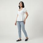 Women's Off-White Round Neck Minimalist Top, ऑफ व्हाइट, small