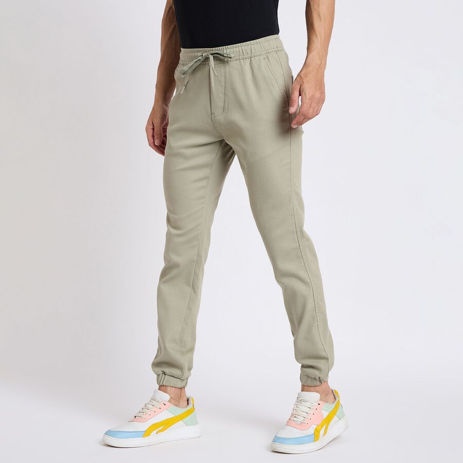 Men's Slim Fit Casual Trousers, हल्का हरा, large