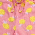 Girls' Bright Pink Pineapple Print Cotton Shorts, हल्का गुलाबी, small
