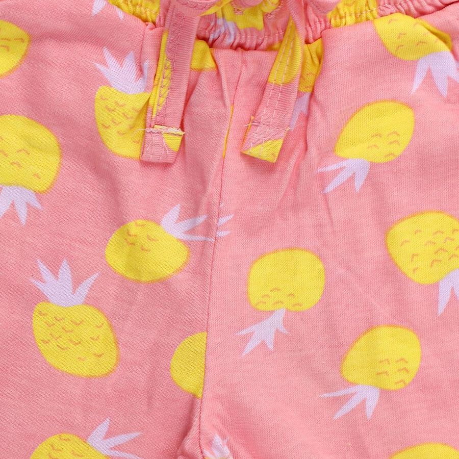 Girls' Bright Pink Pineapple Print Cotton Shorts, हल्का गुलाबी, large