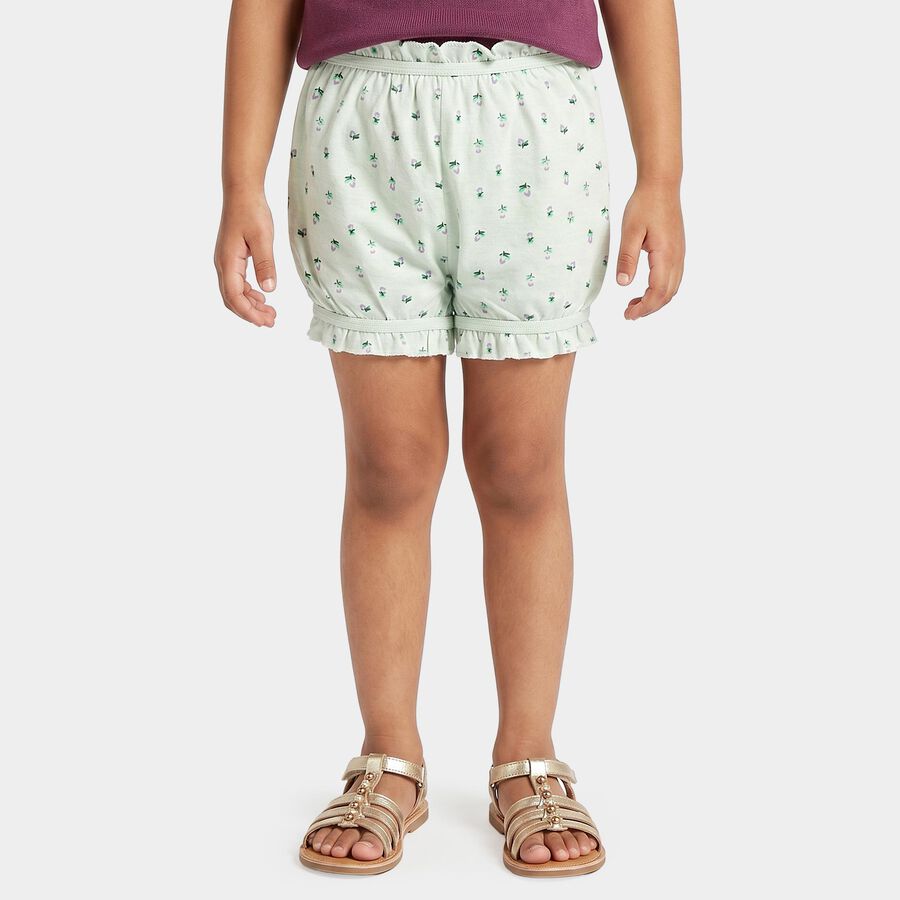Girls' Mint Green Regular Fit Floral Printed Bloomer, हल्का हरा, large