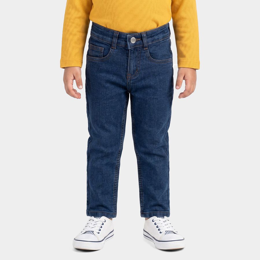Boys Blue Straight Fit Classic 5 Pocket Jeans, मध्यम नीला, large
