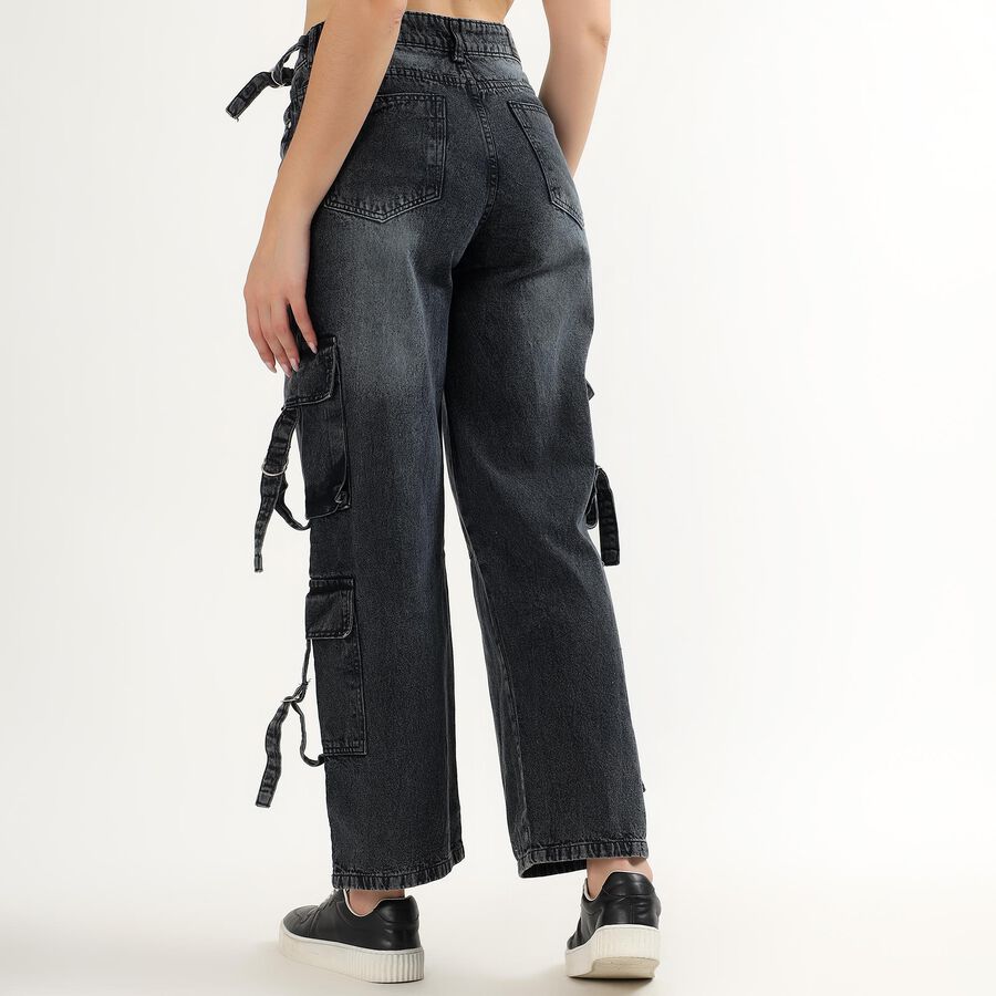 Women's Charcoal Black Cargo Fit High-Rise Jeans, काला, large image number null