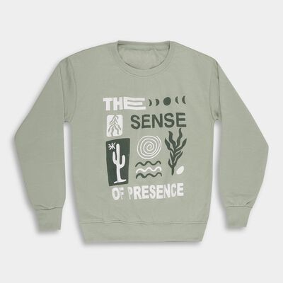 Boys Light Sage Green Crew Neck Graphic Print Sweatshirt