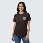 Women's Brown Round Neck Casual T-Shirt, भूरा, small