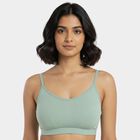 Women's Light Green Cotton Blend V-Neck Casual Bra, Light Green, small