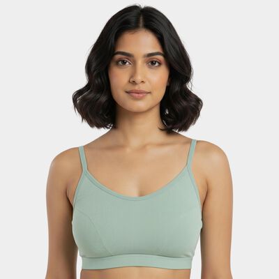 Women's Light Green Cotton Blend V-Neck Casual Bra