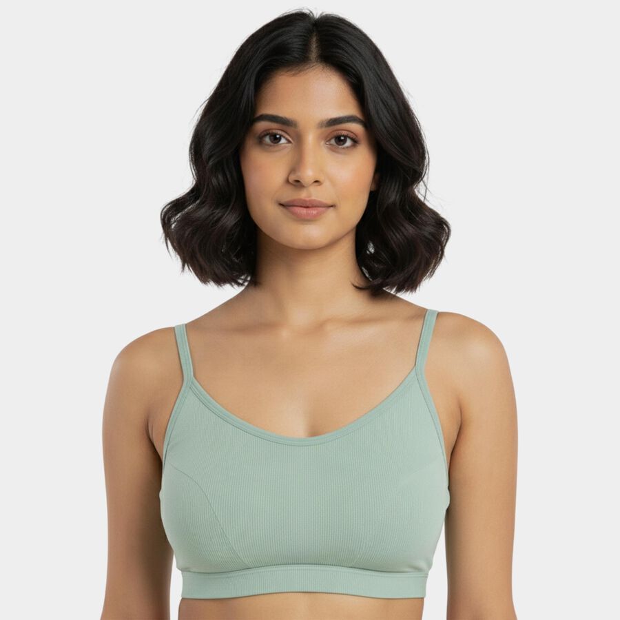 Women's Light Green Cotton Blend V-Neck Casual Bra, Light Green, large