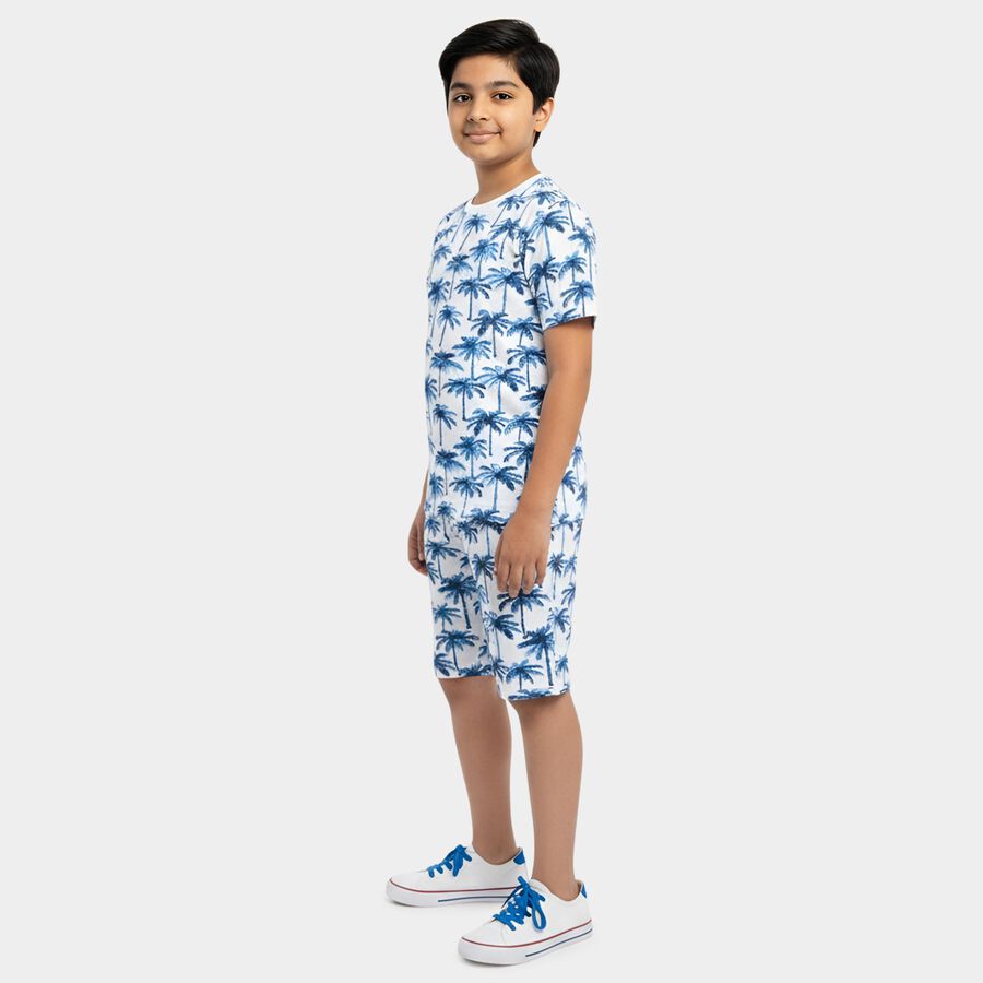 Boys White Cotton Round Neck Solid Night Suit, White, large