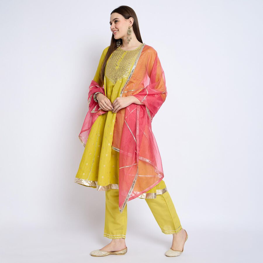 Ladies' Kurta Pyjama Set with Dupatta, ओलिव, large image number null