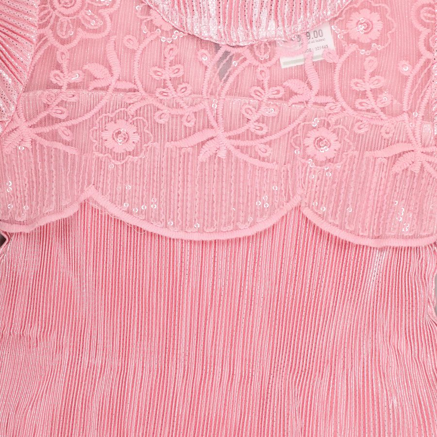 Girls' Bright Pink High Neck Romantic T-Shirt, गुलाबी, large image number null