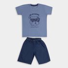 Boys' Light Blue Cotton Round Neck Printed Baba Suit, हल्का ग्रे, small image number null