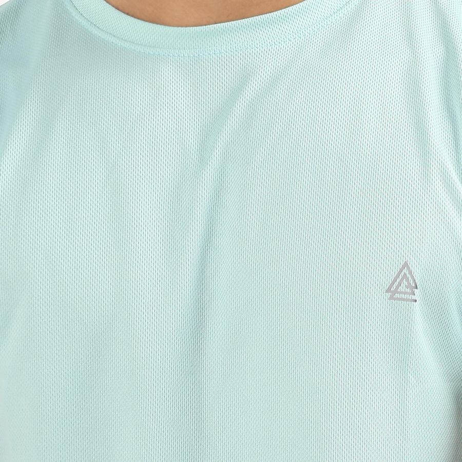 Men's Bright Aqua Crew Neck Slim Fit T-Shirt, एक्वा, large image number null