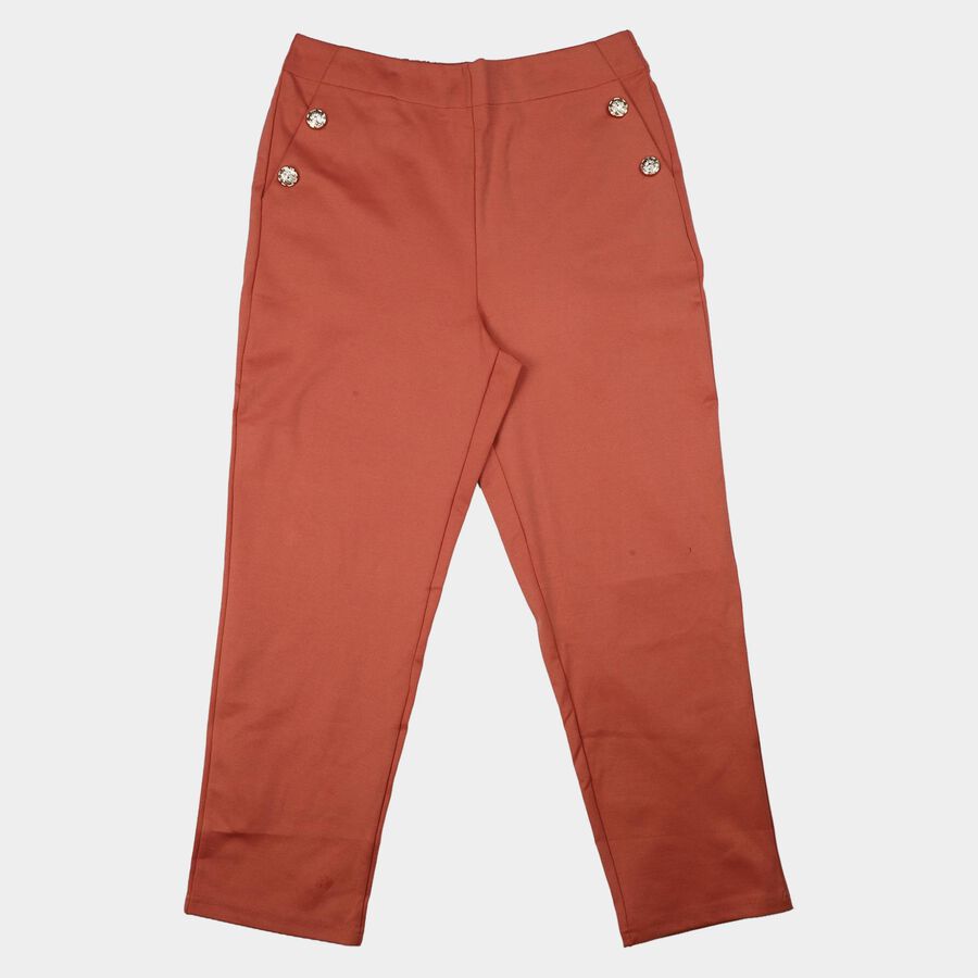 Women's Pink Straight Fit Button Detail Trousers, गुलाबी, large